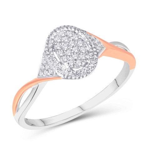 10 Karat Two-tone (White and Rose) Gold 0.10 Carat Diamonds Oval Ladies Ring - Picasso Gold & Diamond Jewelry