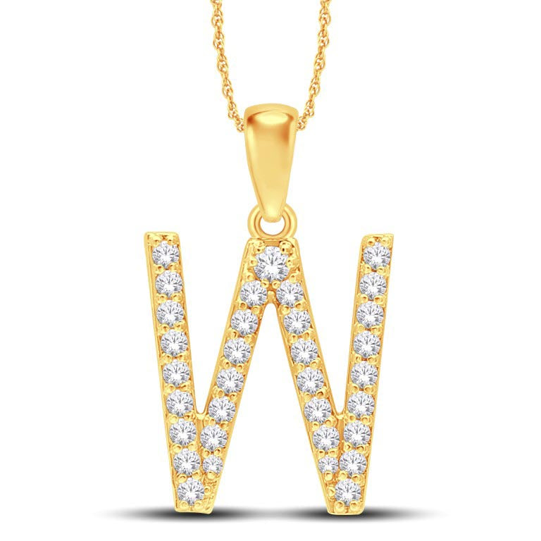 10 Karat All Yellow Gold 0.29 Carat Diamonds Initial (W) Pendant-0825451-ALY - Picasso Gold & Diamond Jewelry