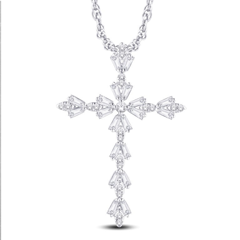 14 Karat White Gold 0.65 Carat Diamonds Latin Cross Pendant-0825622-WG - Picasso Gold & Diamond Jewelry
