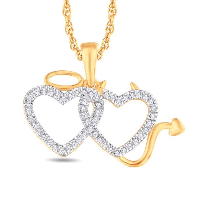 10 Karat Yellow Gold 0.11 Carat Diamonds Angel & Devil Heart Pendant-0825939-YG - Picasso Gold & Diamond Jewelry