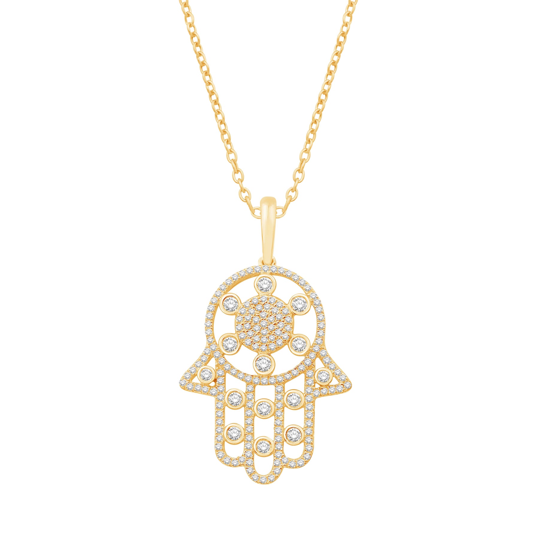10 Karat Yellow Gold 0.67 Carat Diamonds Hamsa Pendant - Picasso Gold & Diamond Jewelry
