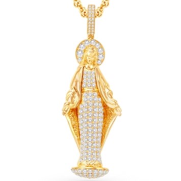 14 Karat All Yellow Gold 4.50 Carat Diamonds Virgin Mary HipHop Pendant-1025357-ALY - Picasso Gold & Diamond Jewelry