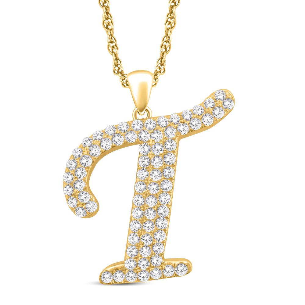 10 Karat All Yellow Gold 1.50 Carat Diamonds Initial (T) HipHop Pendant-1025491-ALY - Picasso Gold & Diamond Jewelry