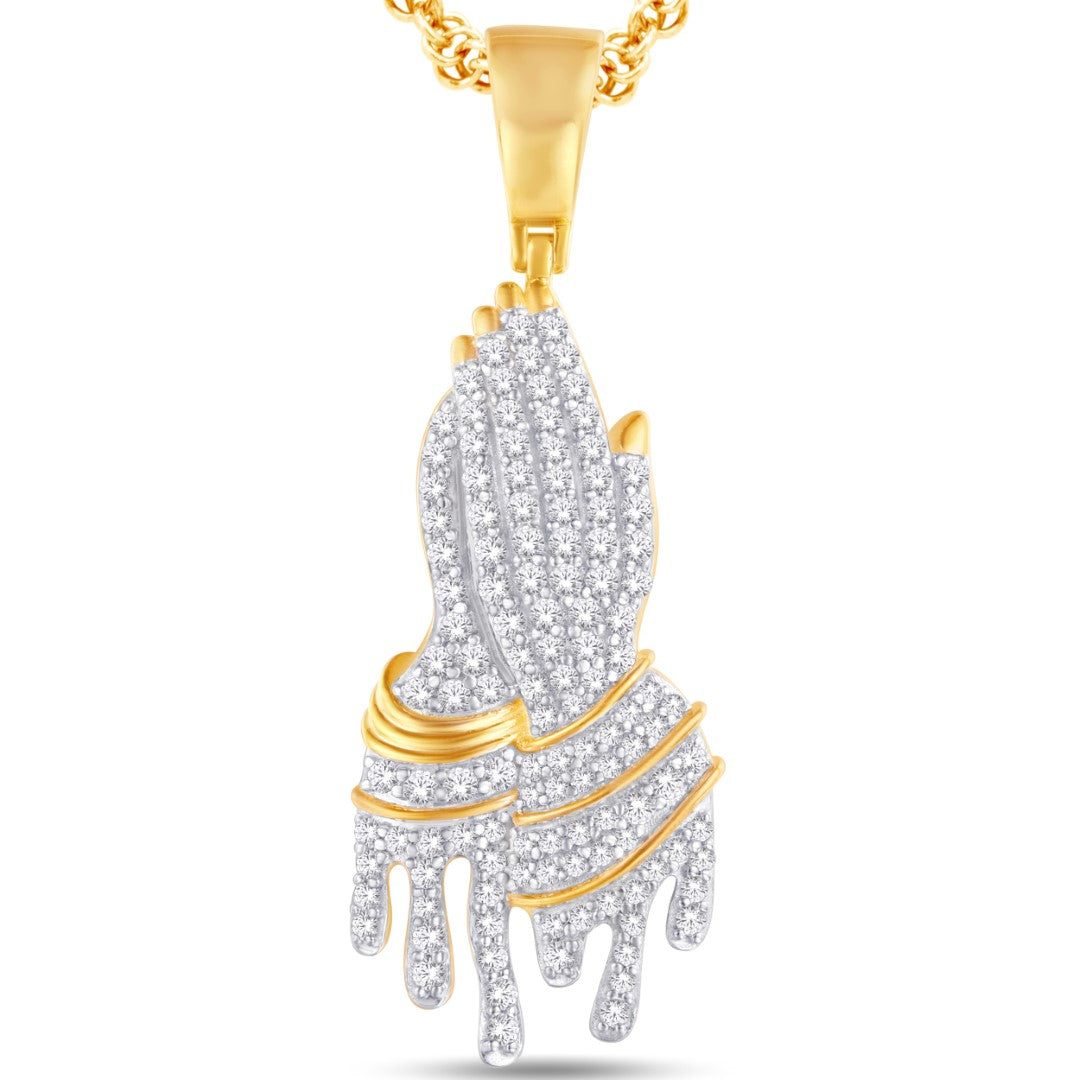 10 Karat All Yellow Gold 2.15 Carat Diamonds Prayer Hands HipHop Pendant - Picasso Gold & Diamond Jewelry