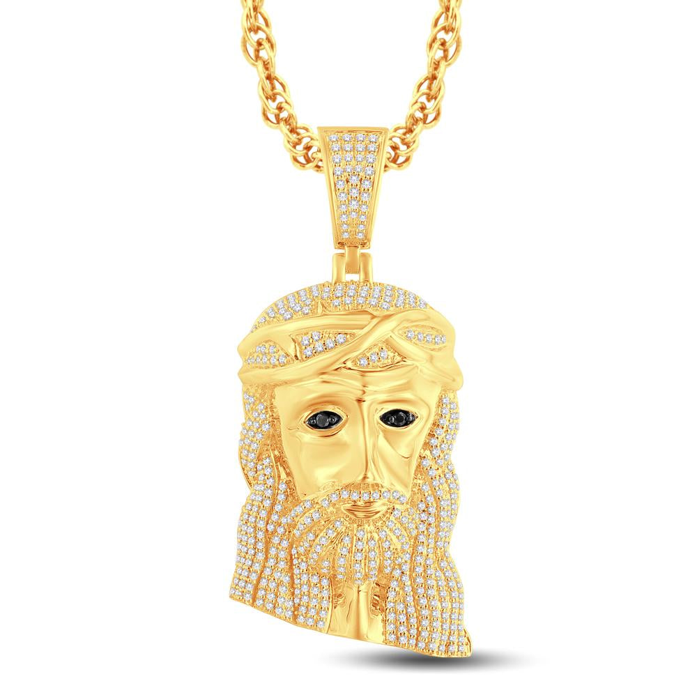 10 Karat All Yellow Gold 0.99 Carat Diamonds Jesus Face HipHop Pendant - Picasso Gold & Diamond Jewelry