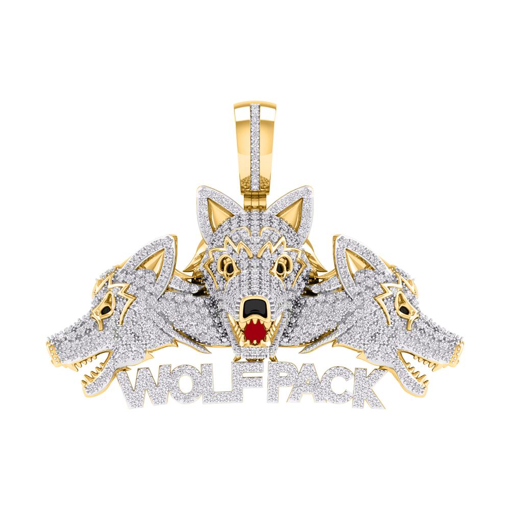 10 Karat Yellow Gold 1.25 Carat Diamonds 3Wolfpack HipHop Pendant-1027136-YG - Picasso Gold & Diamond Jewelry
