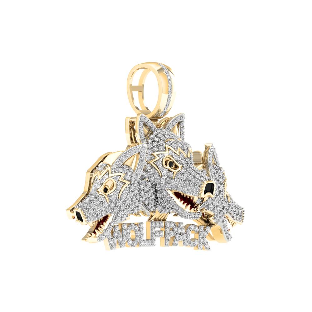 10 Karat Yellow Gold 1.25 Carat Diamonds 3Wolfpack HipHop Pendant-1027136-YG - Picasso Gold & Diamond Jewelry