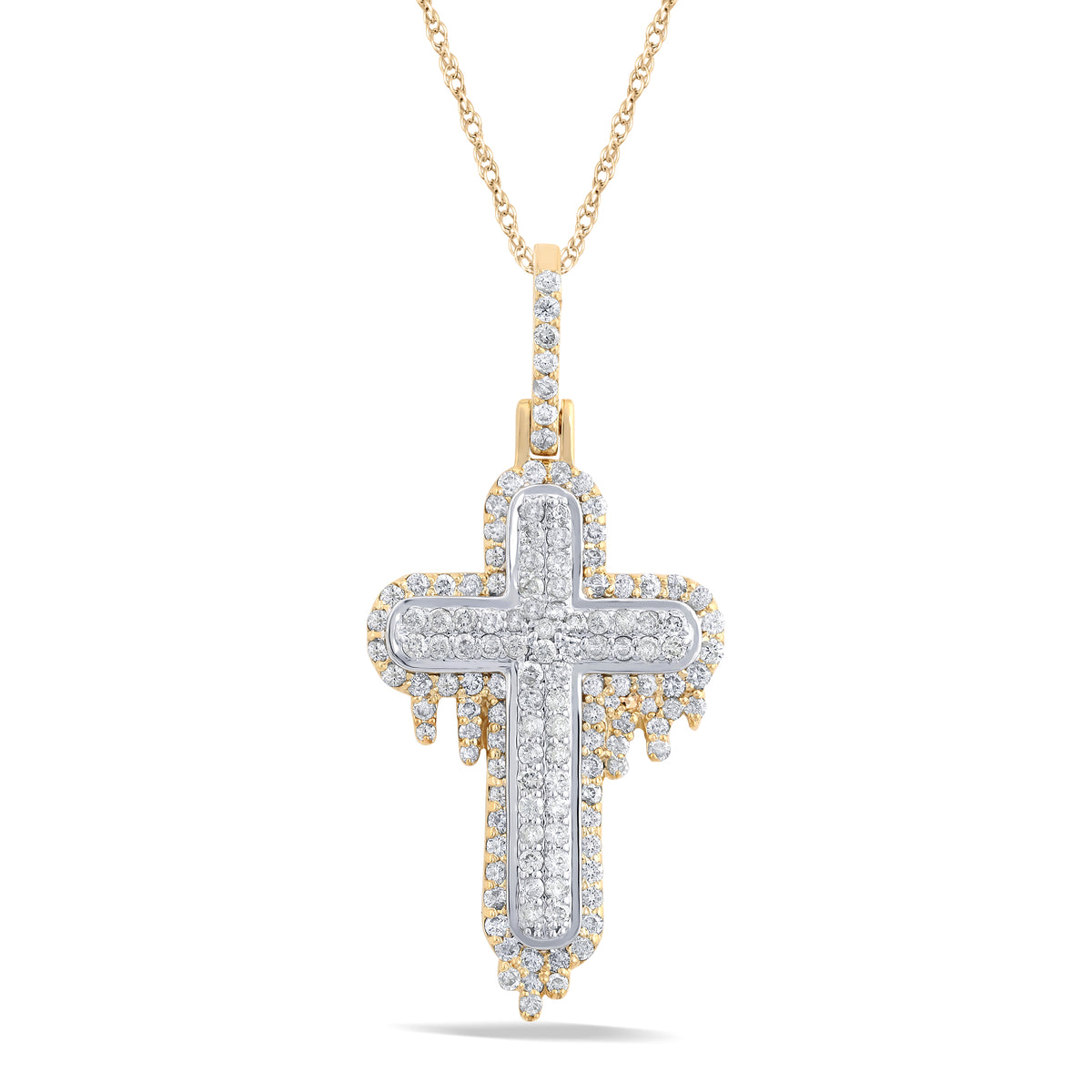 10 Karat Two-Tone (Yellow and White) Gold 1.61 Carat Diamonds Latin Cross HipHop Pendant-1050005-YW - Picasso Gold & Diamond Jewelry