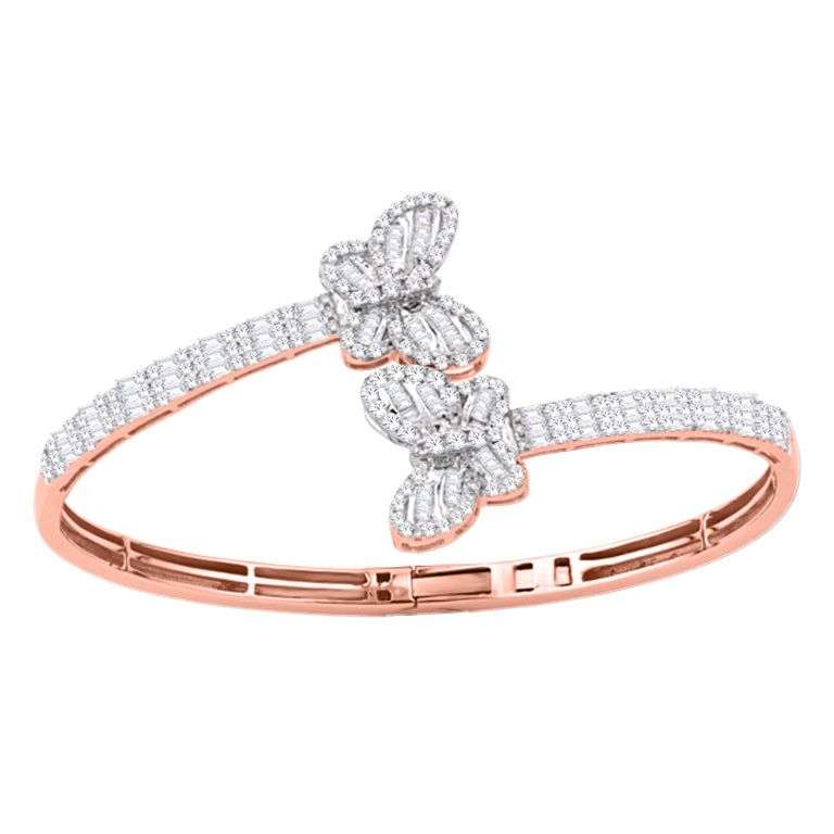 10 Karat Two-Tone (Rose and White) Gold 1.50 Carat Diamonds Butterfly Bypass Bangle - Picasso Gold & Diamond Jewelry