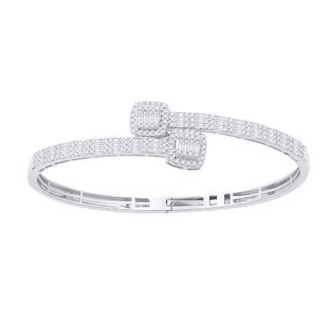 14 Karat White Gold 2.50 Carat Diamonds (7 Inch) Cushion Bypass Bangle-1332203-WG - Picasso Gold & Diamond Jewelry