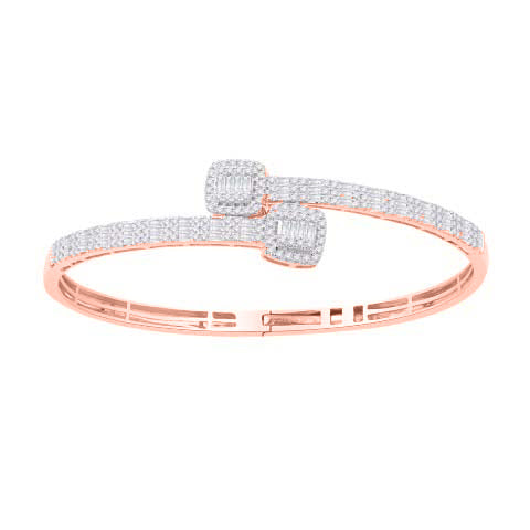 14 Karat Rose Gold 2.50 Carat Diamonds (8 Inch) Cushion Bypass Bangle-1332205-RG - Picasso Gold & Diamond Jewelry