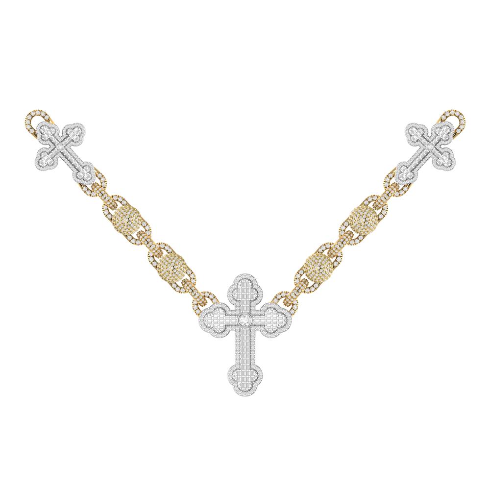 10 Karat Two-Tone (Yellow and White) Gold 15.05 Carat Diamonds Latin Cross Necklace - Picasso Gold & Diamond Jewelry