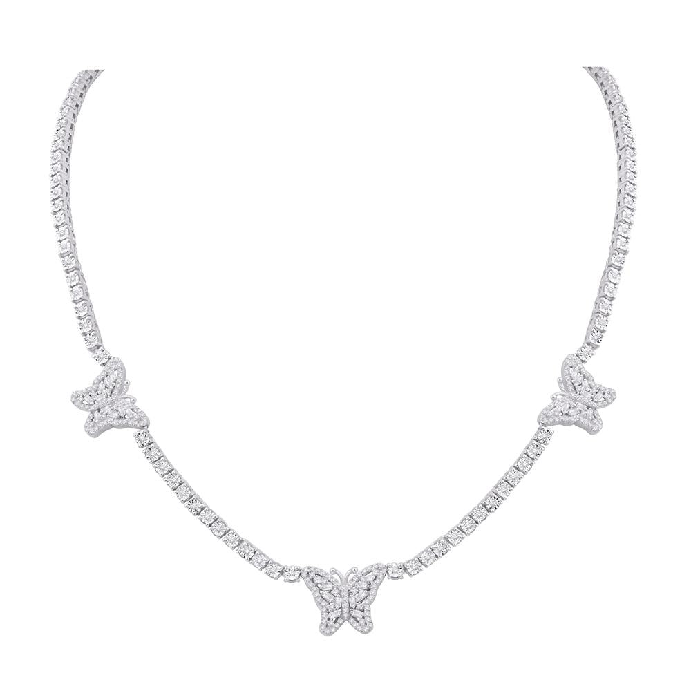 10 Karat White Gold 3.01 Carat Diamonds Butterfly Miracle Plate Necklace (17 INCH) - Picasso Gold & Diamond Jewelry