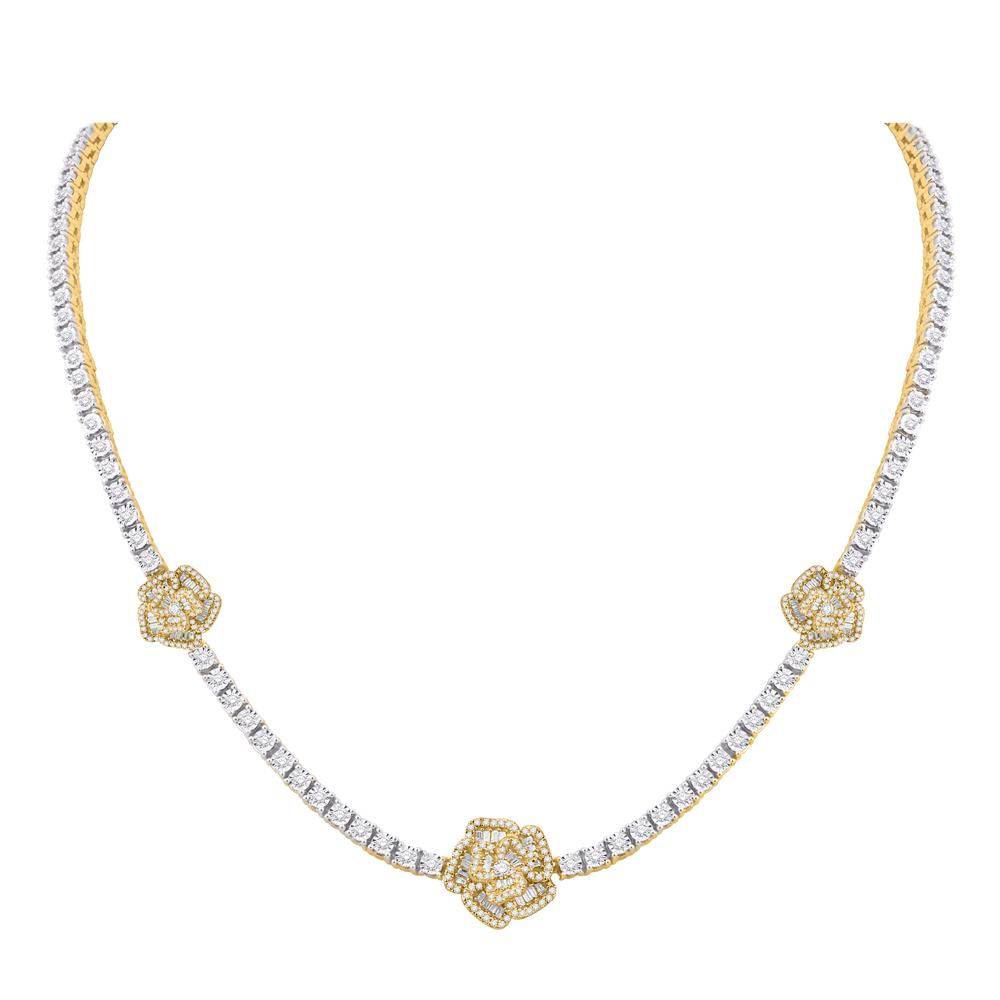 10 Karat Two-Tone (White and Yellow) Gold 3.91 Carat Diamonds Flower Necklace - Picasso Gold & Diamond Jewelry