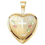 14kt Gold Plated Sterling Silver Enamel Cross Heart Locket - Picasso Gold & Diamond Jewelry