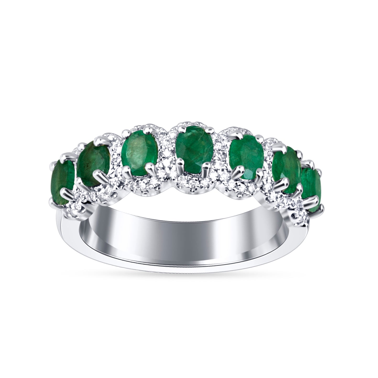 14K White Gold Diamond & Emerald Band 0.24 CTW