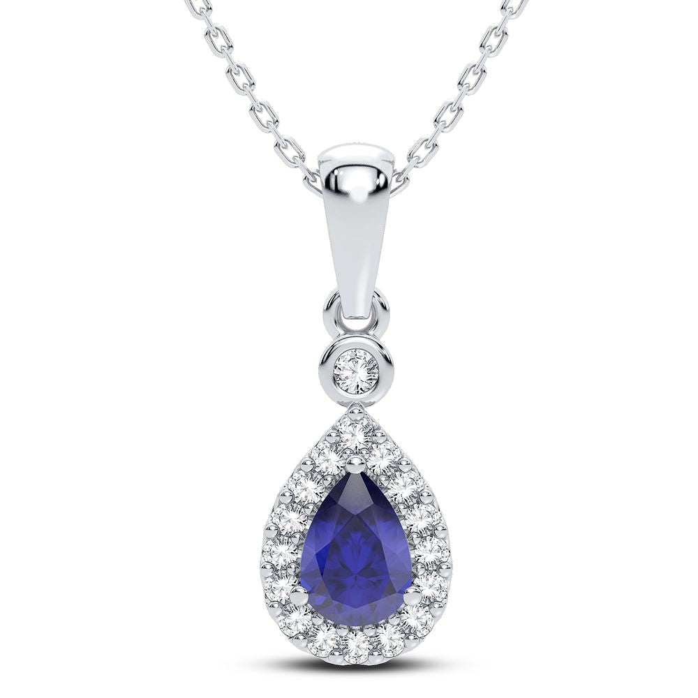 14K 0.10CT Diamond Sapphire Pendant - Picasso Gold & Diamond Jewelry