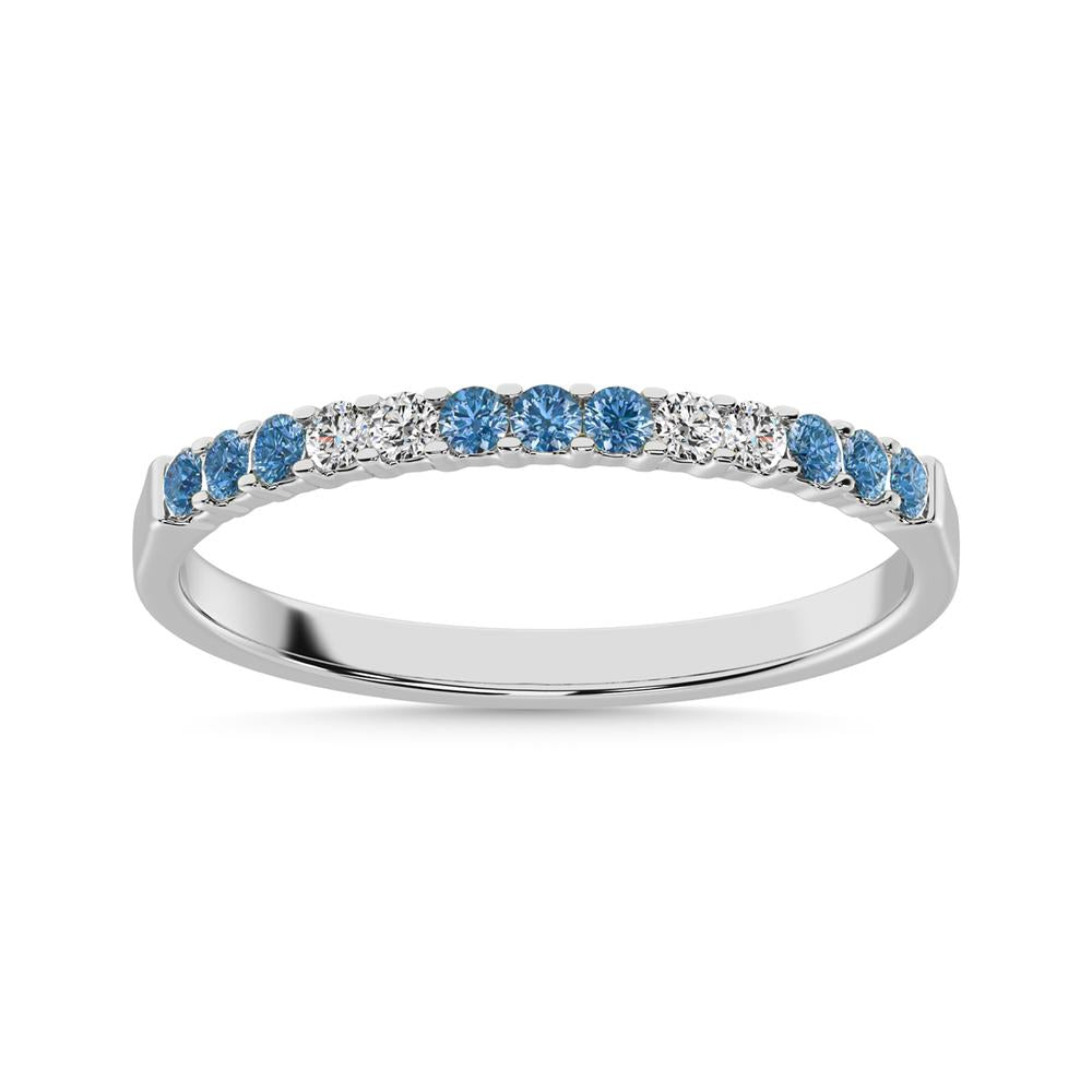14K White Gold 1/5 Ct.tw White 4 & Blue Diamond 9 Machine Band