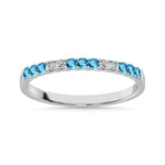 14K White Gold 1/4 Ct.tw Alternate 9 Blue Topaz & 4 Diamond Machine Band