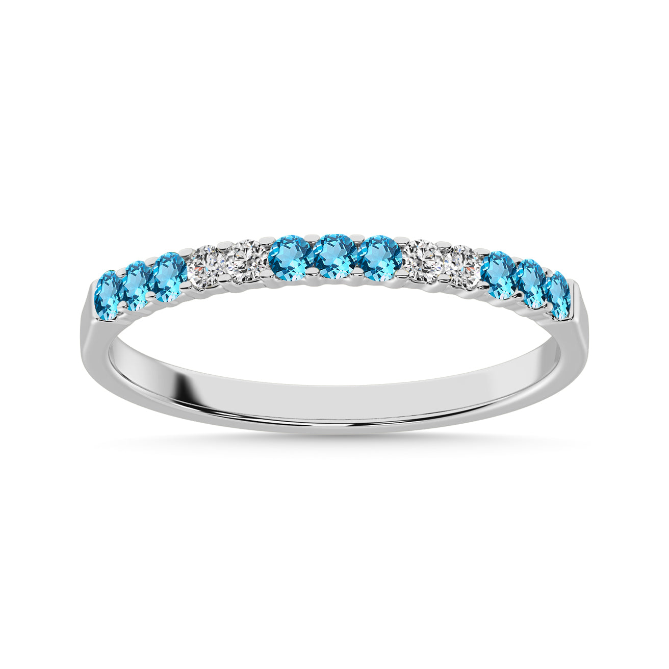 14K White Gold 1/4 Ct.tw Alternate 9 Blue Topaz & 4 Diamond Machine Band