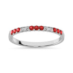 14K White Gold 1/4 Ct.Tw. Alternate Diamond 4 And Ruby 9 Machine Band