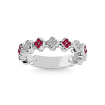 14K White Gold 1/3 Ct.tw Alternate Ruby & Diamond Stackable Band