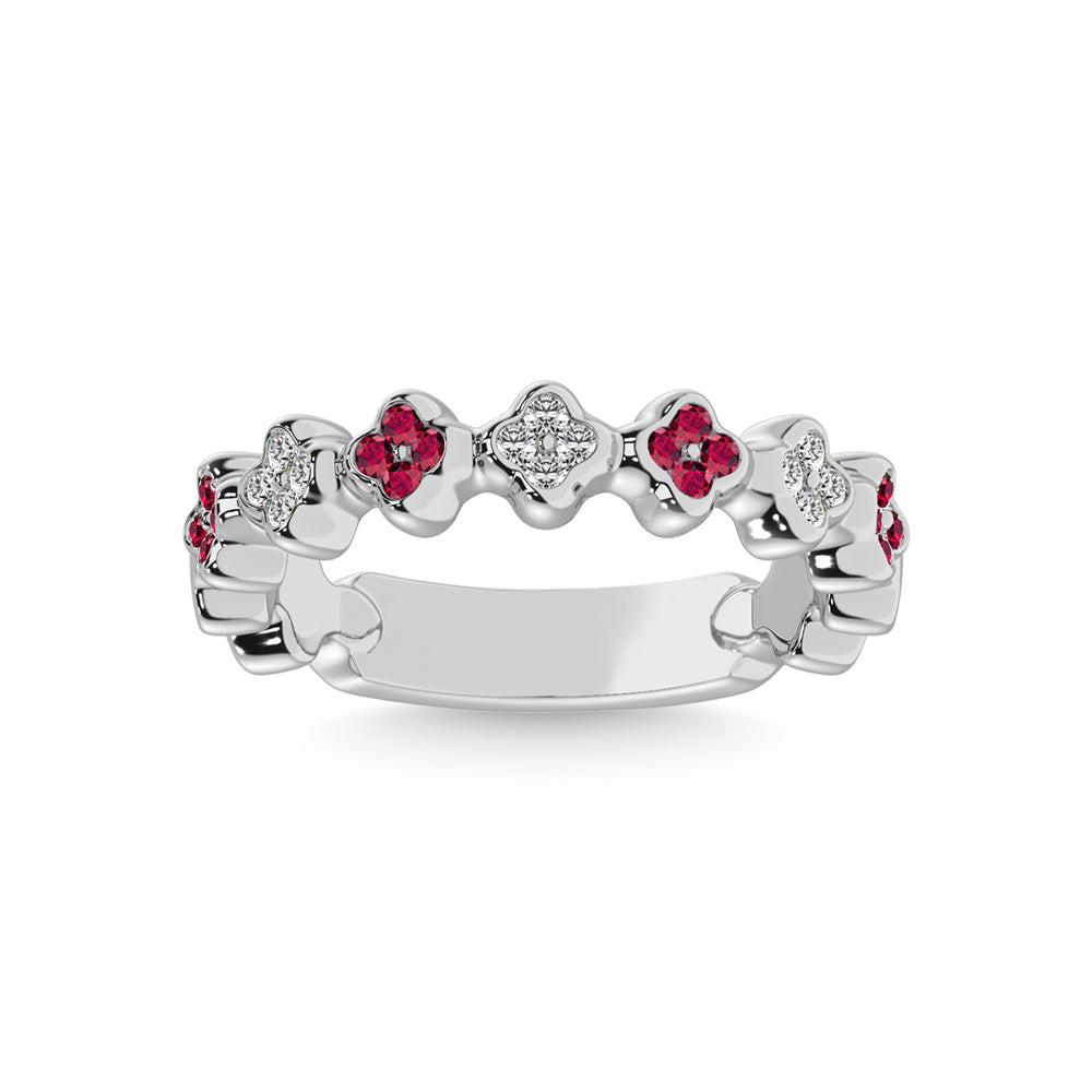 14K White Gold 1/3 Ct.tw Alternate Ruby & Diamond Stackable Band
