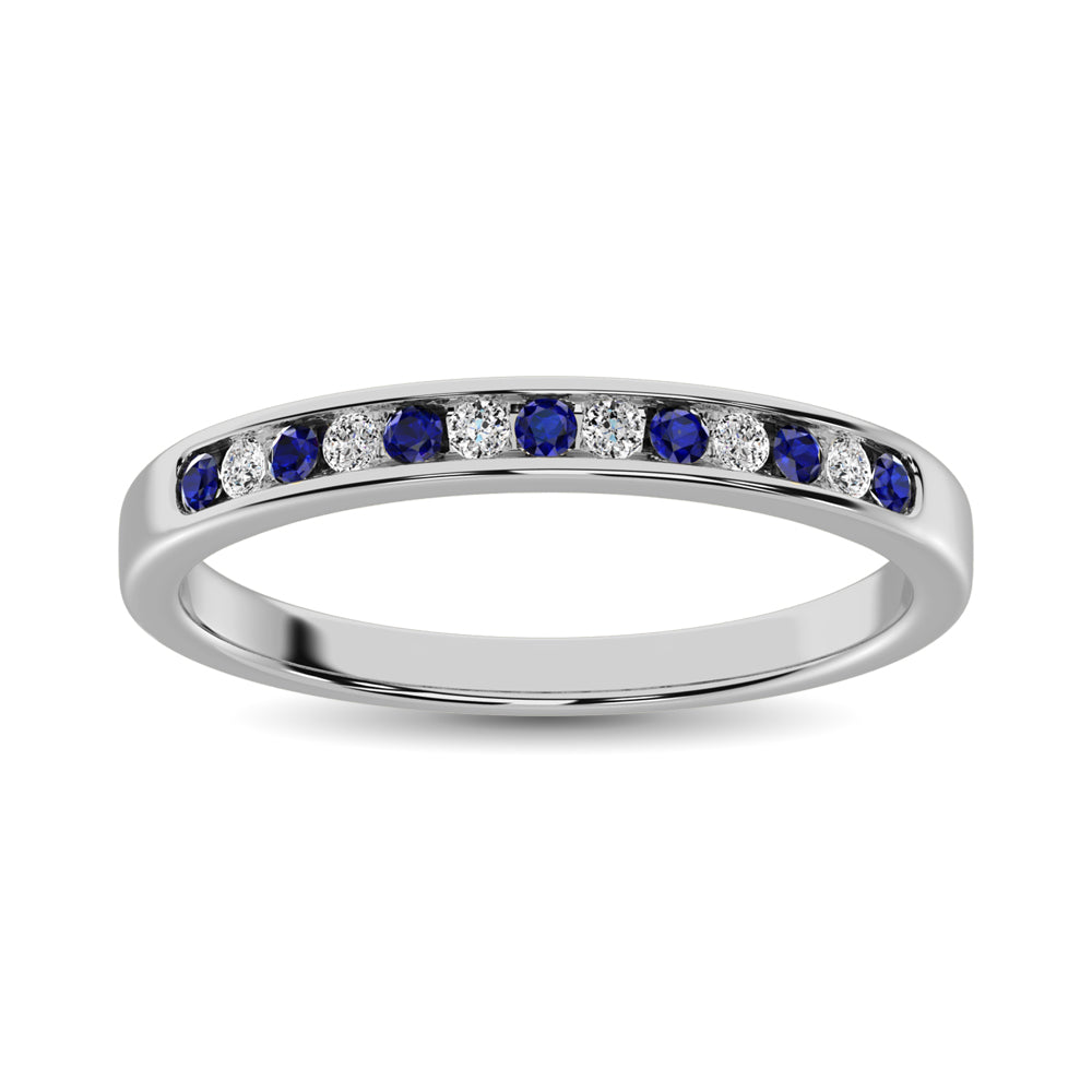 14K White Gold 1/5 Ct.tw Blue Sapphire & Diamond Machine Band