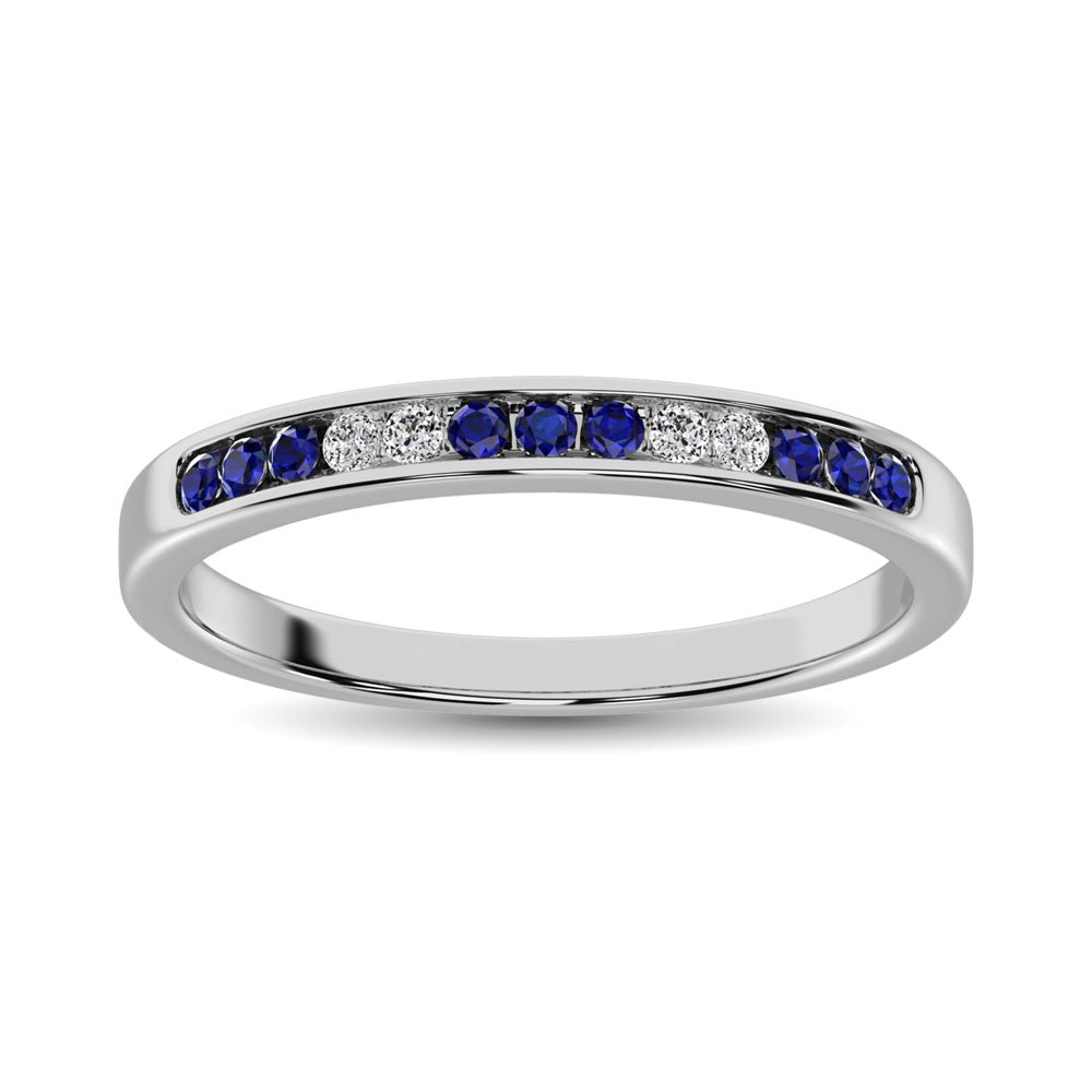 14K White Gold 1/5 Ct.tw Blue Sapphire & Diamond Machine Band