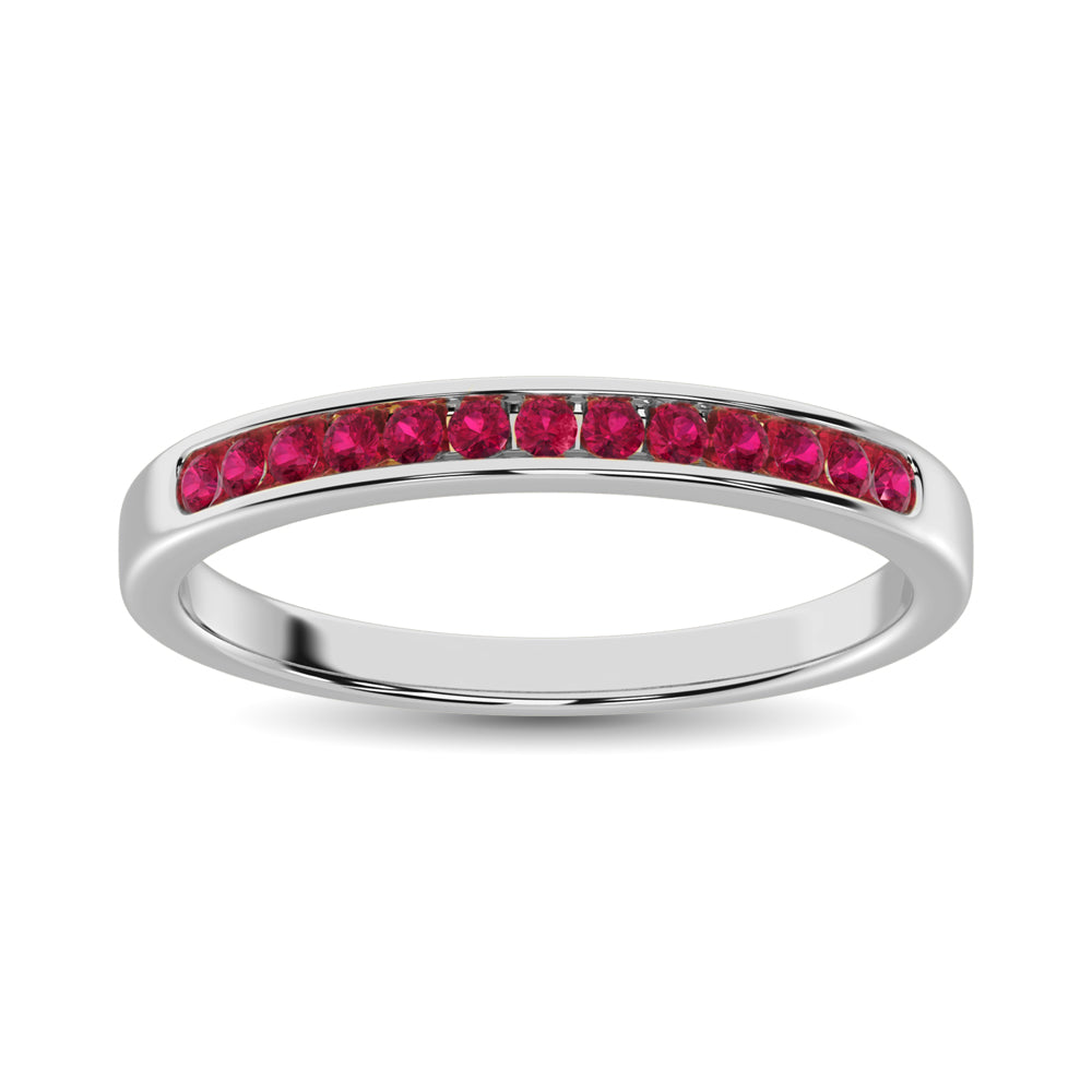 14K White Gold 1/5 Ct.tw Ruby Machine Band
