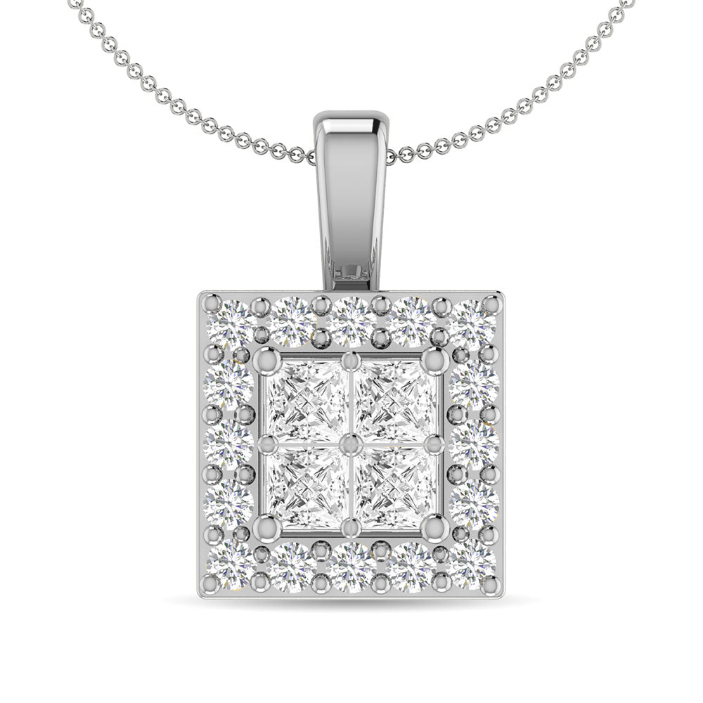 Diamond 1/4 Ct.Tw. Round and Princess Fashion Pendant in 14K White Gold