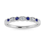 14K White Gold  1/4 Ct.Tw. Diamond and Blue Sapphire  Stackable Band