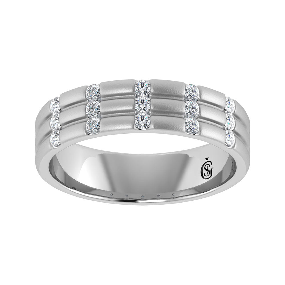 14K White Gold Diamond 1/3.Ct. Tw. Mens Machine Band