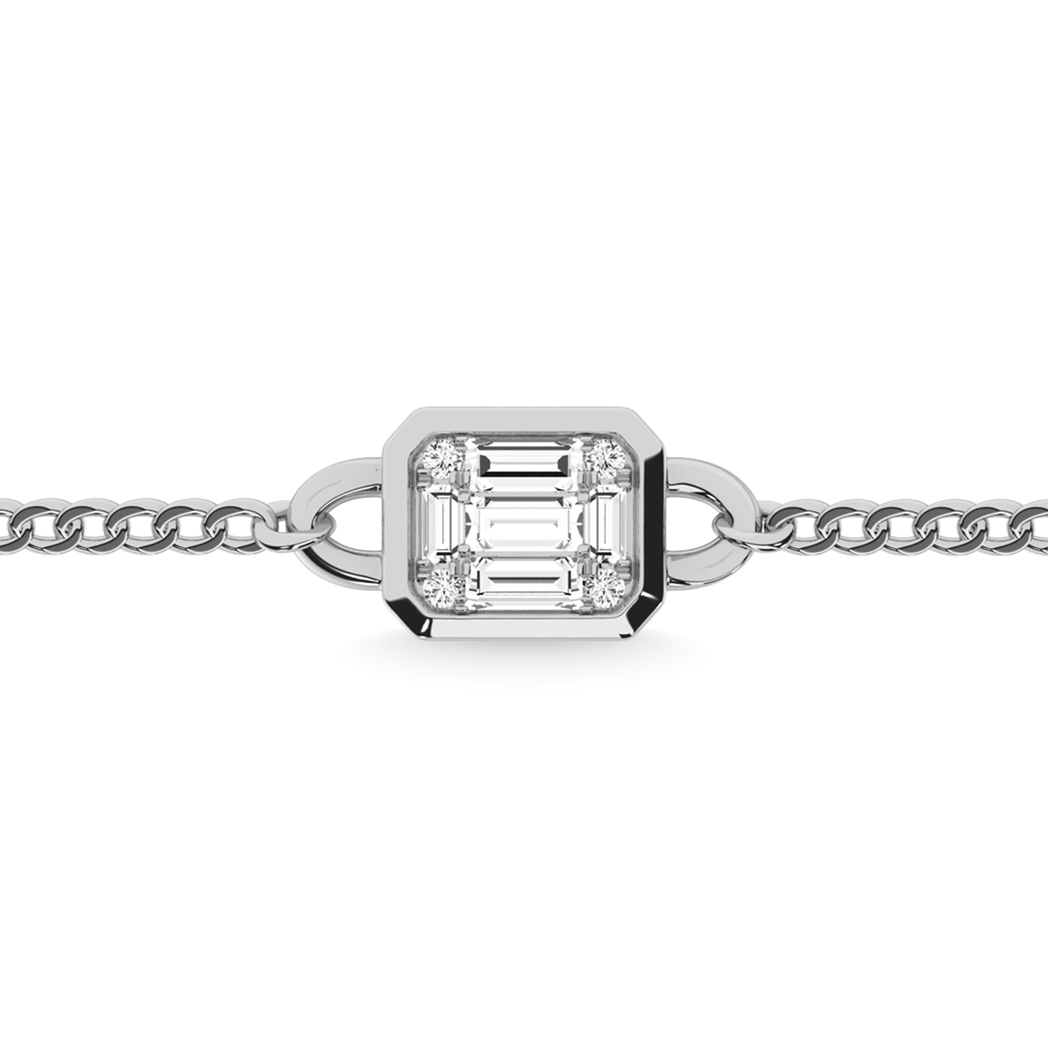 14K White Gold Diamond 1/6 Ct.Tw. Cuban Bracelet