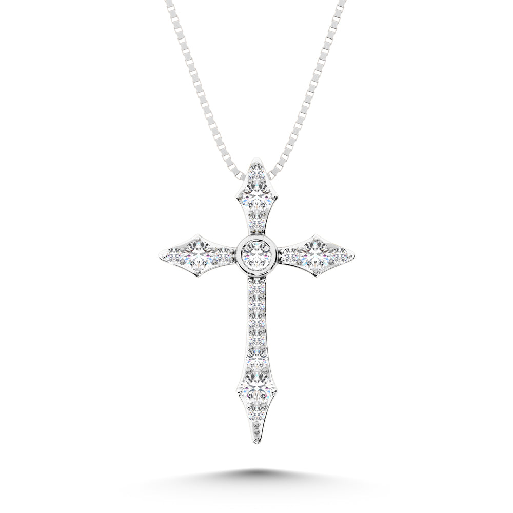 14K White Gold 1/6 Ct.Tw. Diamond Cross Pendant
