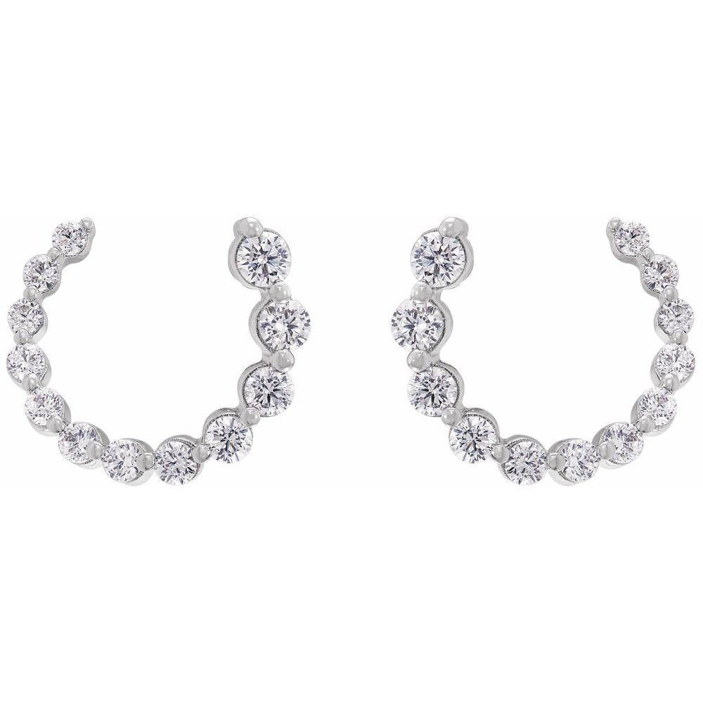 Side view of 14K white gold lab-grown diamond front-back earrings with a sleek, modern design