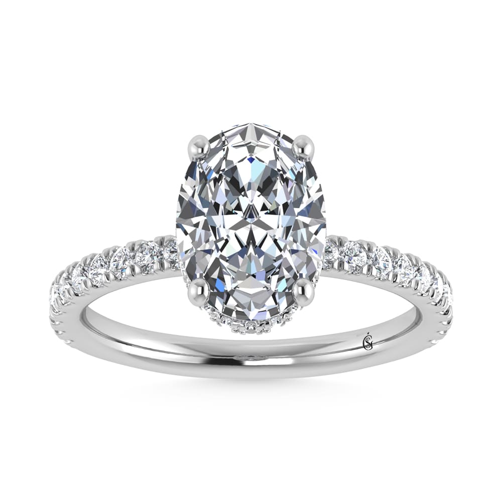 14K White Gold Lab Grown Diamond 3 1/2 Ct.Tw. Oval Shape Halo IGI Certified Engagement Ring (Center 3 ct)