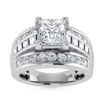 10K White Gold Lab Grown Diamond 3 7/8 Ct.Tw. Princess Shape Engagement Ring (IGI Certified 3CT)