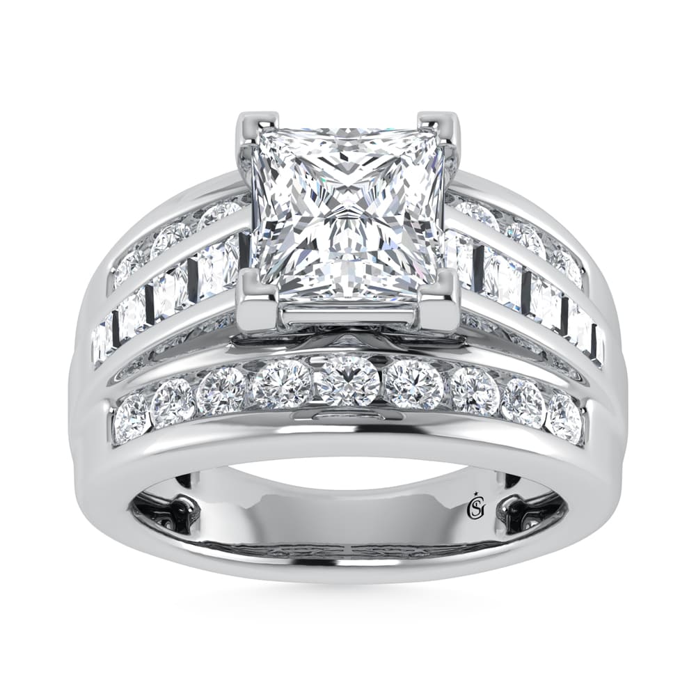 10K White Gold Lab Grown Diamond 3 7/8 Ct.Tw. Princess Shape Engagement Ring (IGI Certified 3CT)
