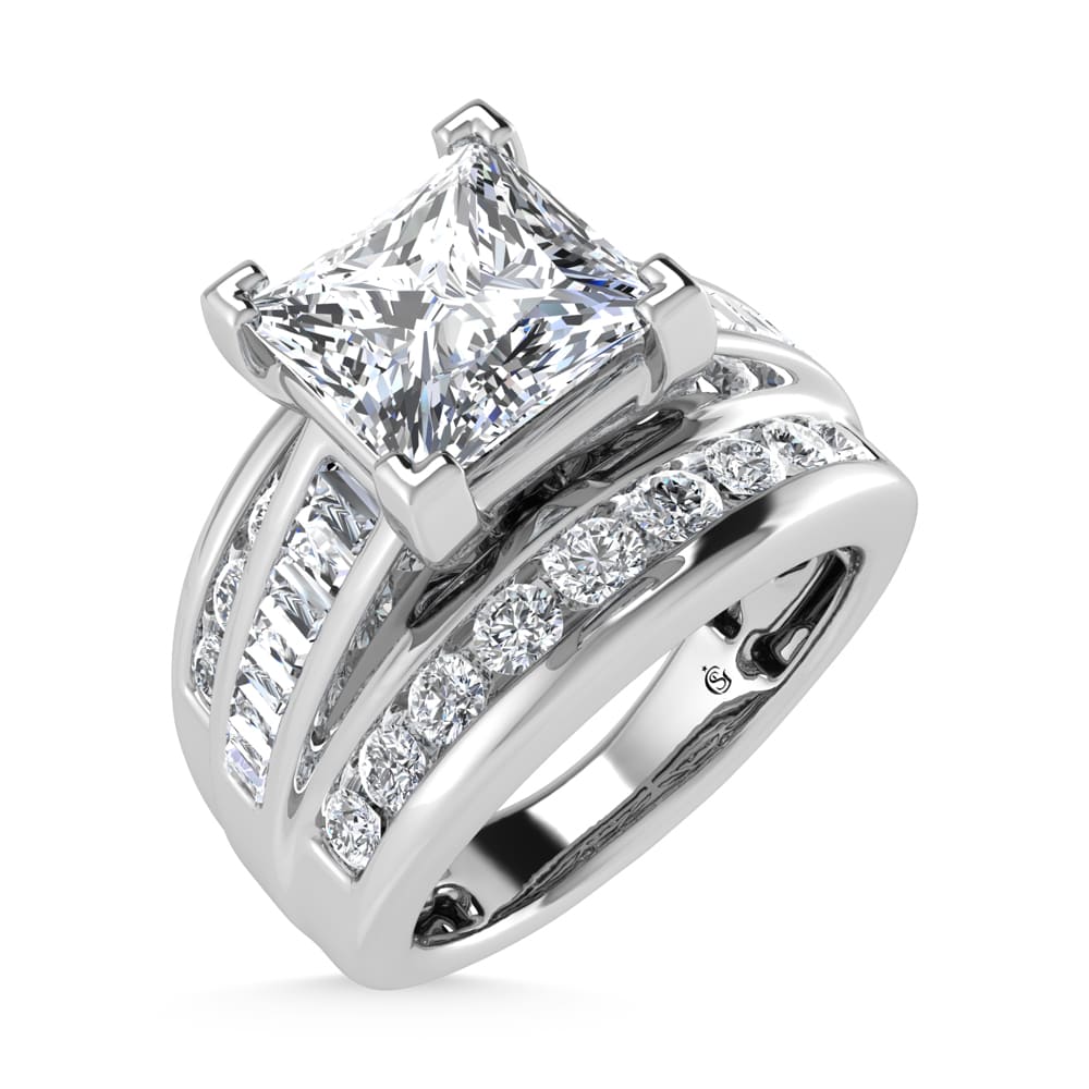 10K White Gold Lab Grown Diamond 3 7/8 Ct.Tw. Princess Shape Engagement Ring (IGI Certified 3CT)