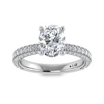 14K White Gold Lab Grown Diamond 3 Ct.Tw. IGI Certified Oval Shape Halo Engagement Ring (Center 2CT)