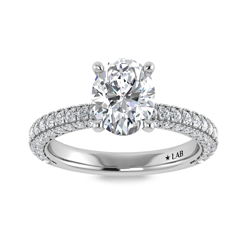 14K White Gold Lab Grown Diamond 3 Ct.Tw. IGI Certified Oval Shape Halo Engagement Ring (Center 2CT)