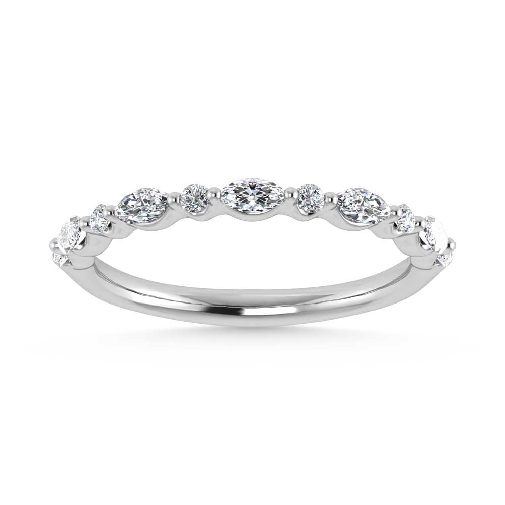 14K White Gold Lab Grown Diamond 1/4 Ct.Tw. Marquise and Round Stackable Band