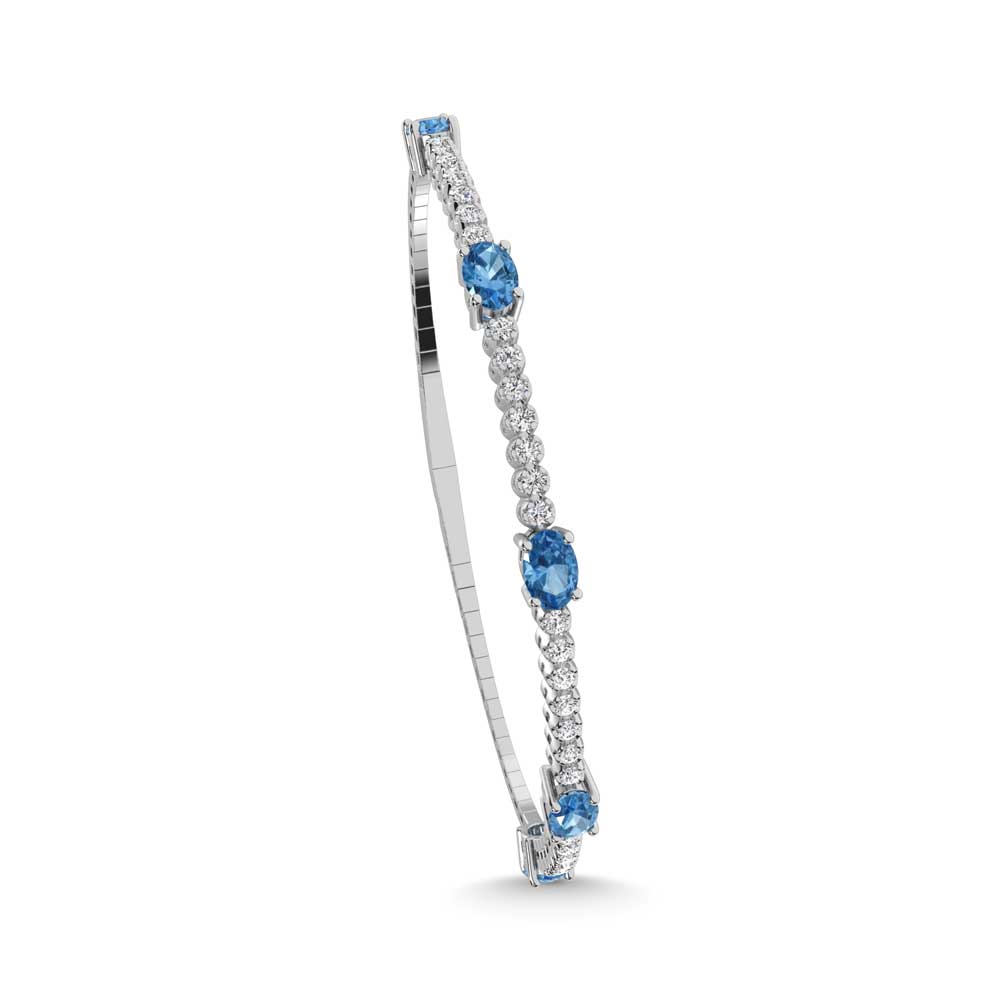 14K White Gold 3 5/8 Ct.Tw. white and Oval Shape Blue Lab Grown Diamond Bangle