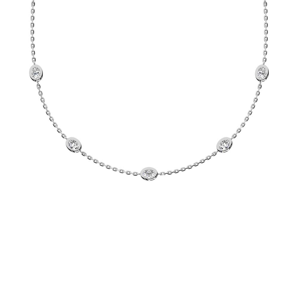 14K White Gold Oval Shape Lab Grown Diamond 5/8 Ct.Tw. 7 Stone Necklace