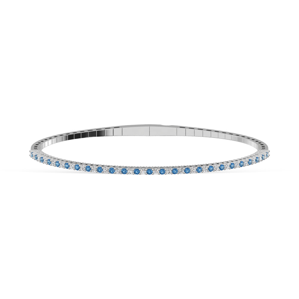 14K White Gold 1 Ct.Tw. Alternate Blue and White Labgrown Diamond Flexi Bangle