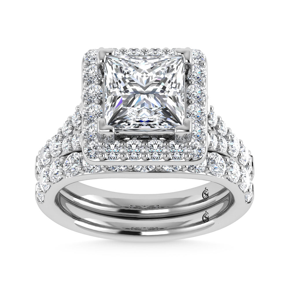 14K White Gold 4 7/8 Ct.Tw. Labgrown Diamond Bridal Ring (Center Princess)