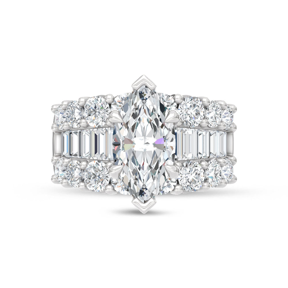 14K White Gold Lab Grown Diamond 6 3/4 Ct.Tw. Center Marquise and Baguette Engagement Ring (Center 5 ctw)