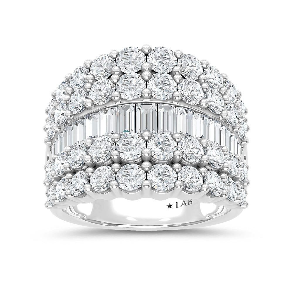 14K White Gold Lab Grown Diamond 4 Ct.Tw. Round and Baguette Fashion Ring