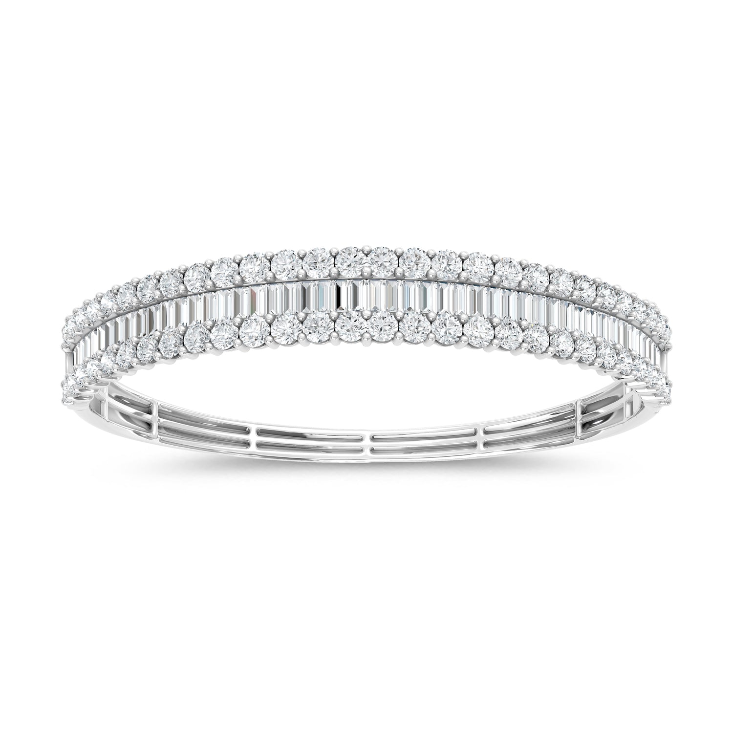 14K White Gold Lab Grown Diamond 10 Ct.Tw. Round and Baguette Bangle